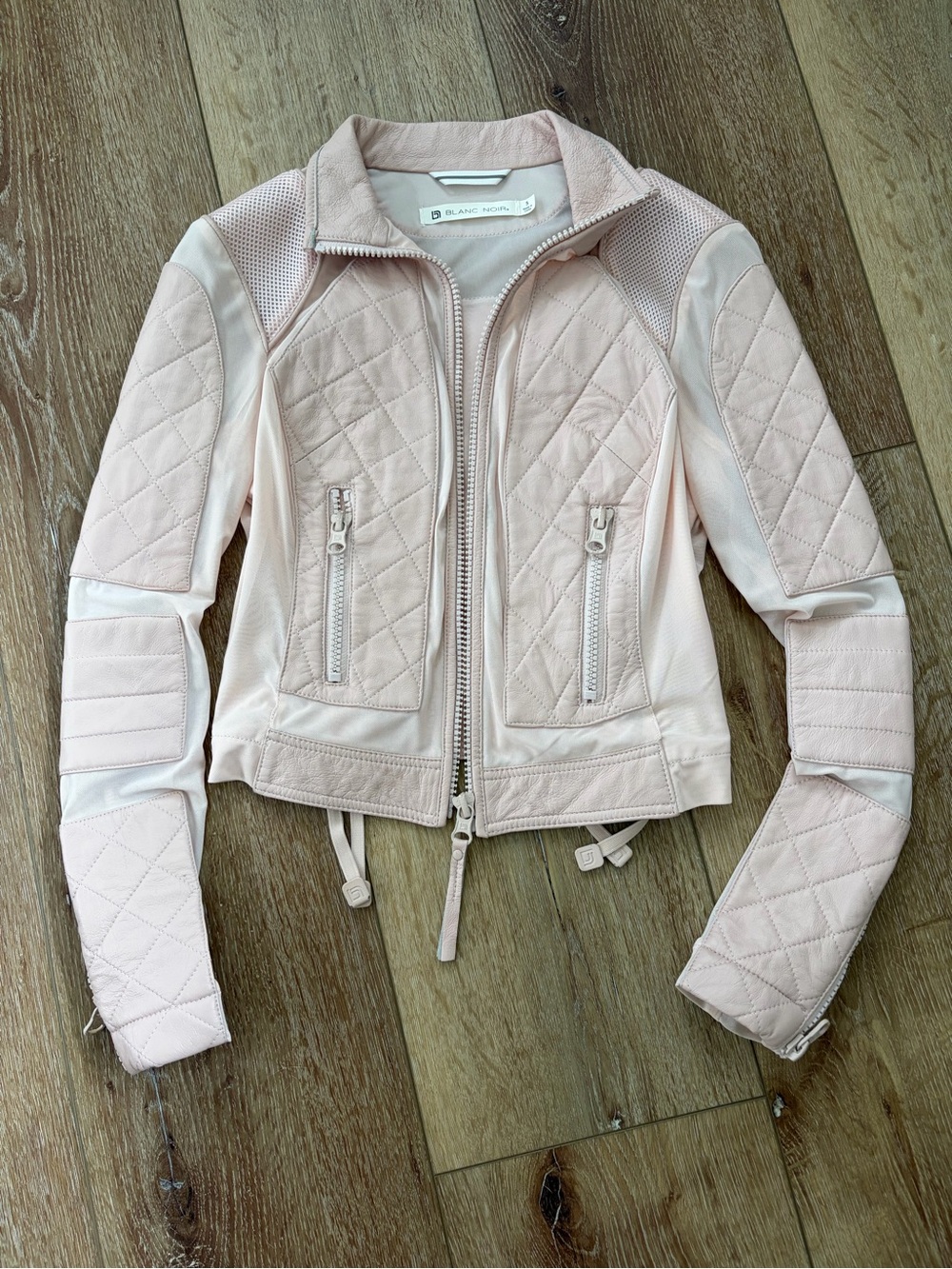 blanc noir Quilted Pale Pink Moto Jacket